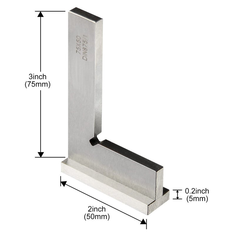 Boomgood Precision Machinist Square 3 Inch Engineer Square 90 Degree Right Angle Ruler Ground Hardened Steel with Seat 3 x 2 Inch - Image 5